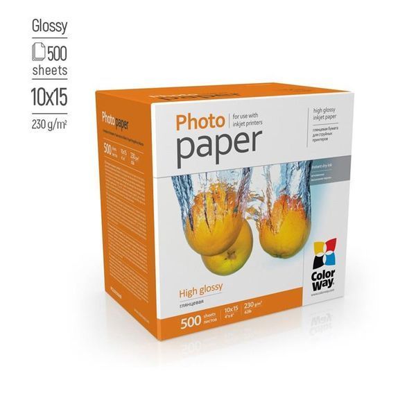 Фотопапір ColorWay глянцевий 230г/м2 10x15см 500 арк. (PG2305004R) PG2305004R фото