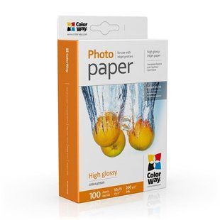 Фотопапір ColorWay глянцевий 260г/м2 10х15см 100арк (PG2601004R) PG2601004R фото