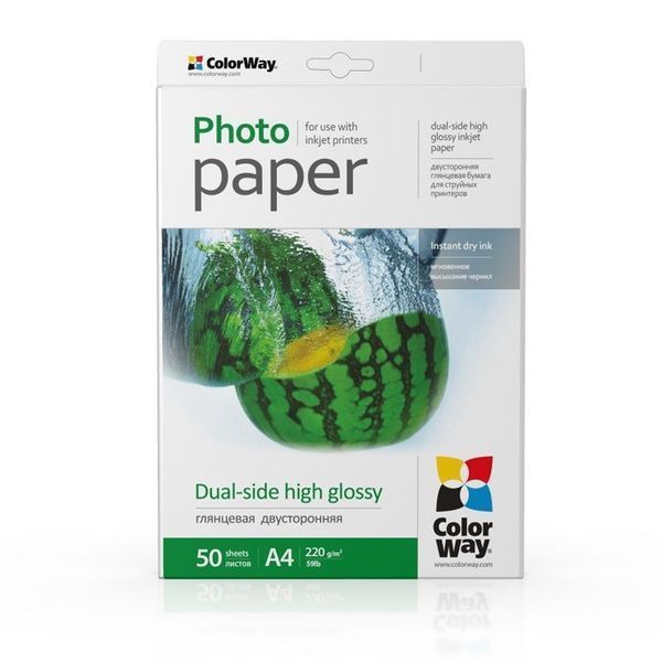 Фотопапір ColorWay глянцевий двосторонній 220г/м2 A4 50 арк. (PGD220050A4) PGD220050A4 фото