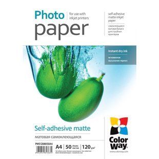 Фотопапір ColorWay матовий самоклейний 120г/м2 A4 50 арк. (PMS1208050A4) PMS1208050A4 фото