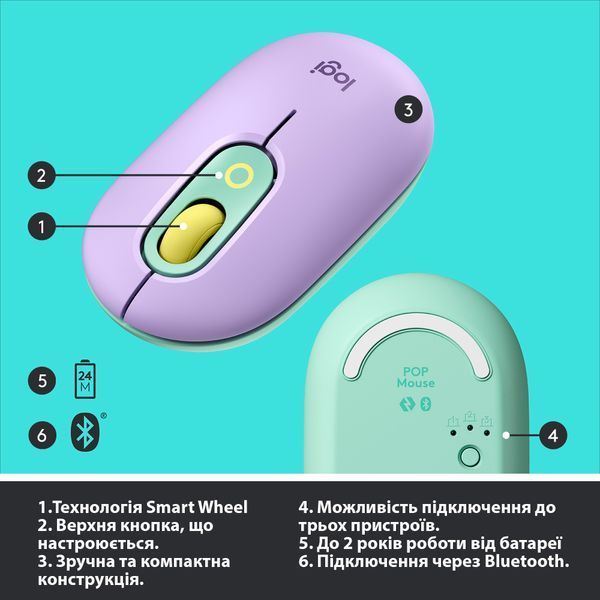 Миша бездротова Logitech POP Mouse Bluetooth Daydream Mint (910-006547) 395302 фото