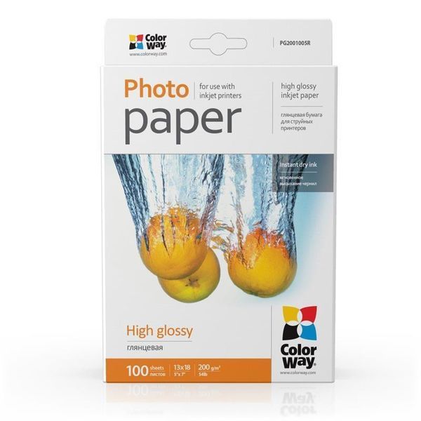 Фотопапір ColorWay глянцевий 200г/м2 13x18см 100 арк. (PG2001005R) PG2001005R фото