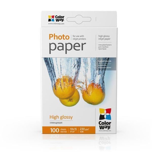 Фотопапір ColorWay глянцевий 230г/м2 10х15см 100 арк. (PG2301004R) PG2301004R фото
